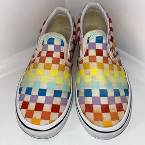 VANS Kids Classic Slip-On RAINBOW Checkerboard Shoe size 2 sneaker sk8r stained